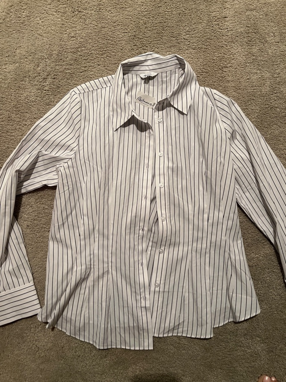 Reitmans White Button-Down Shirt with Black Pinstripes. NWT - Picture 2 of 5